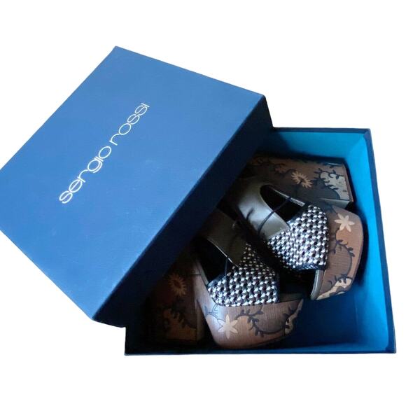 SERGIO ROSSI Atlantiques Platform Sandals Ankle Strap Block Weaved Brown EU 39 - Picture 7 of 10